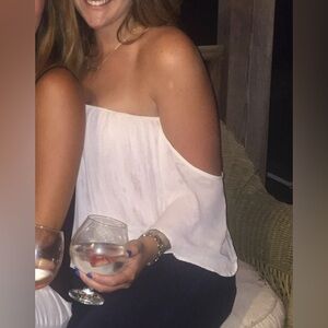Off the shoulder sheer flowy top with layer underneath